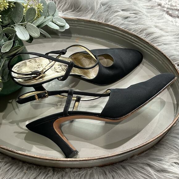VTG Salvatore Ferragamo Women's Black Nylon Strappy Heels Size 8.5 Made In Italy - Picture 6 of 13